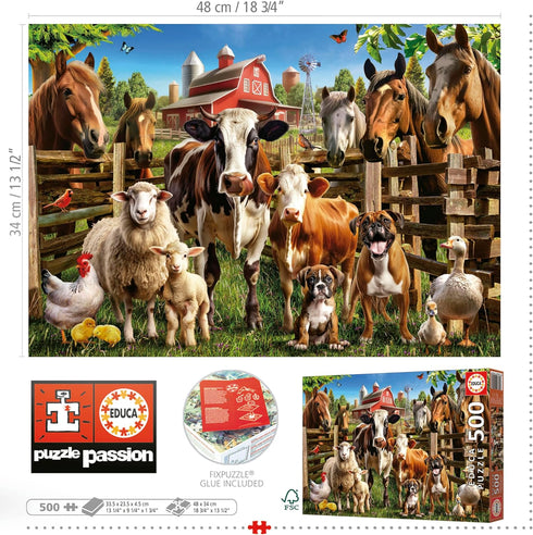 Educa - Farmyard Buddies - 500 Piece Jigsaw Puzzle - Puzzle Glue Included - Completed Image Measures 18.9" x 13.4" - Ages 14+ (19905)...