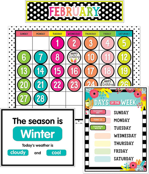Schoolgirl Style Simply Stylish Tropical 92-Piece Calendar Bulletin Board Set for Classroom, Monthly Wall Calendar with Numbers, Birthdays and Mor...