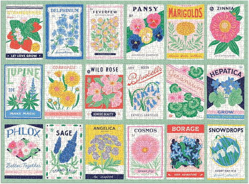 Galison Ever Upward – 1000 Piece Puzzle Fun and Challenging Activity with Bright and Bold Artwork of Vintage Style Flower Seed Packets for Adults ...