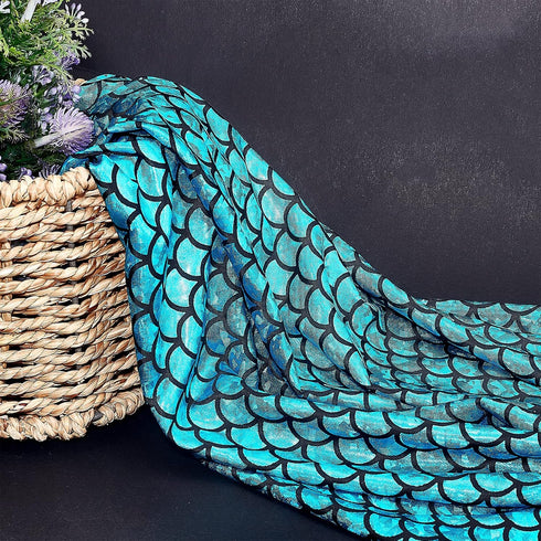 FINGERINSPIRE Mermaid Scales Fabric 39.4x59inch Dark Cyan Hologram 2 Way Stretch Fish Scale Fabric Sparkly Spandex Mermaid Printed Fish Scale Stre...