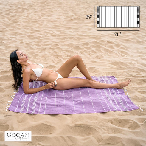 GOQAN Turkish Beach Towel Oversized 39x71 | Thin, Lightweight, 100% Cotton and Sand Free Towel is Suitable for Beach, Bathroom, Pool, Travel & Swi...