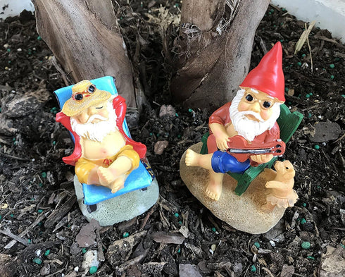 Miniature Garden Gnome Set - 3" and 3.5" Tall - Mini Beach Figurines for Fairy Gardens...