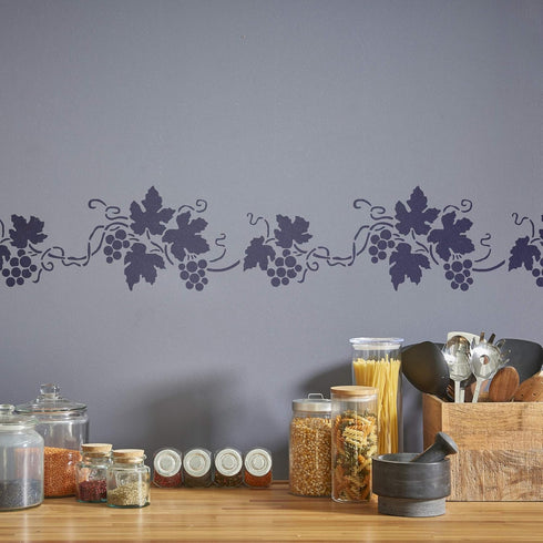 NAKLEO Border Reusable Plastic Wall Stencil - 21x45cm / 8” x 17” - Grapes Vine Fruit - Pattern Painting Stripe DIY Art Craft Template - Fabric Fur...