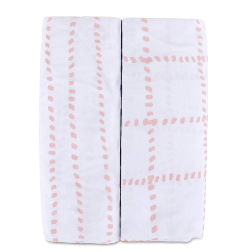 Bassinet Sheet Jersey Knit Cotton for Baby Girl Flexible Fit for Multiple Size Bassinet Mattresses & Mini Co-Sleepers, Dotted Stripes & Grid Lines...