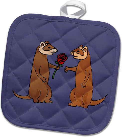 3D Rose Funny Ferrets in Love with Rose Art Pot Holder, 8 x 8...