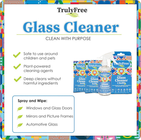 Natural Glass Cleaner Spray- Removes Dirt & Debris for Sparkling Clean Windows & Glass Surfaces at Home, Office & Garage, Includes: 1 Refillable E...