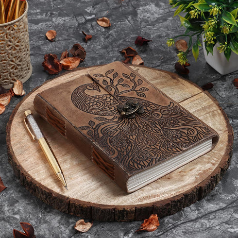 Peacock Embossed Antique Handmade Leather Journal, Great Gift for Men & Women, Daily Notebook Diary, Writing Pad for Artist, Sketchbook, Travel & ...