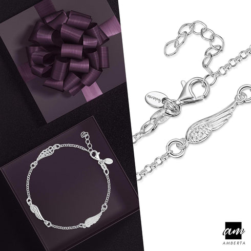 Amberta Women's 925 Sterling Silver Rolo Blecher Chain Bracelet with Charms (Adjustable Length 7 to 8 in)...