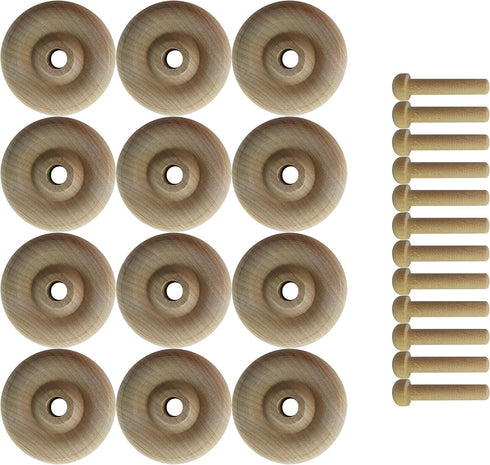 Wood Wheels - 12 Pack with Free Axle Pegs - Made in USA (1.5" Diameter)...