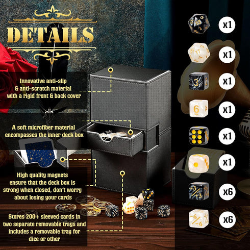 Deekin Deck Card Boxes Cards Deck Game Box Compatible with MTG TCG CCG Commander Deck Playing Card Case Card Deck Holder 3 Tray for 220+ Sleeved C...