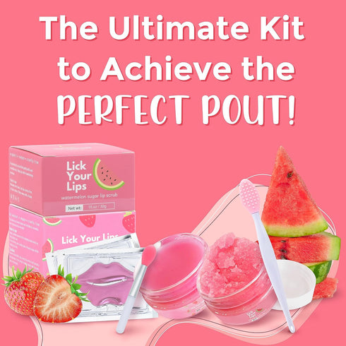 6-in-1 Lip Care Kit With Lip Sleeping Mask, Silicone Brush, Sugar Scrub, Sheet Mask to Reveal Luscious, Soft Lips – Korean Lip Therapy Set for Ful...