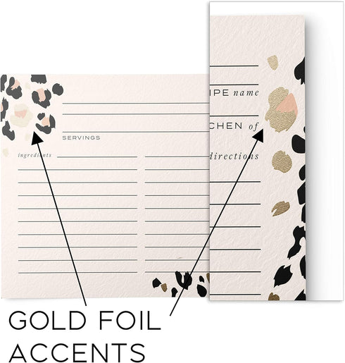 50 Gold Foil Cheetah Print Recipe Cards from Dashleigh, 4x6 inches, Double-Sided...