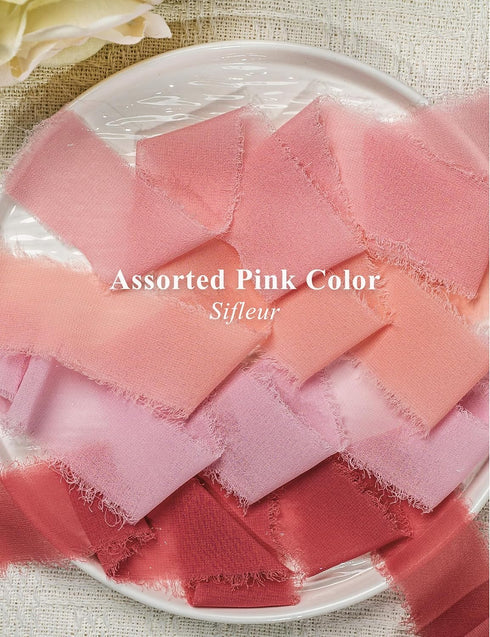 Chiffon Ribbon, Pink Party Decoration, Handmade Frayed Fringe Sheer Silk Ribbons for Gift Wrapping, Floral Vase Decoration, Graduation, Birthday, ...