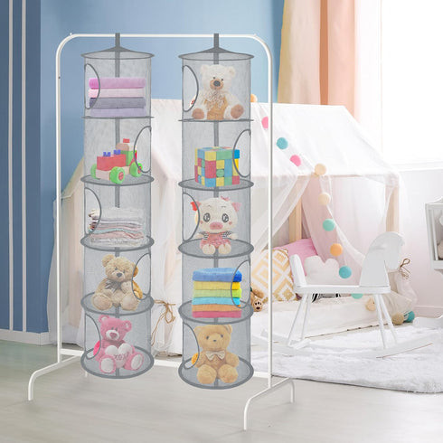 Libeder Mesh Hanging Storage Space Saver Bags Organizer,Foldable Storage Organizer 5 Compartments Toy Storage Basket for Kids Room Bathroom 2 Sets...