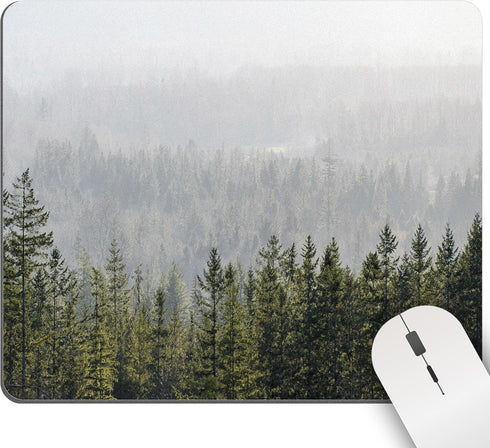 Tree Mouse Pad Green Misty Mountain, Nature Landscape Mousepads Square for Desk Foggy Fir Forest Valley Small Desk Pad Mouse Mat Washable Computer...