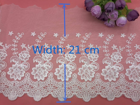 21CM Width Europe Rose Wedding Applique Inelastic Embroidery Lace Trim,Curtain Tablecloth Slipcover Bridal DIY Clothing/Accessories.(2 Yards in on...