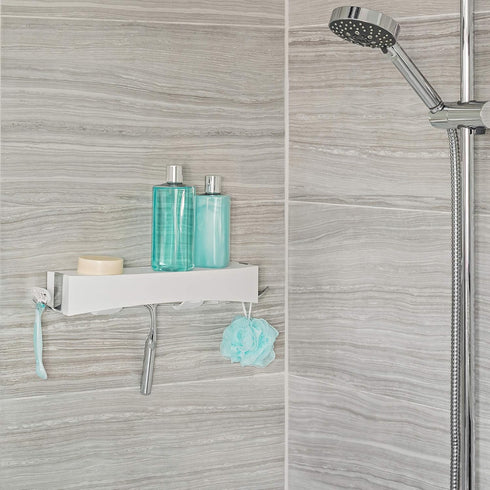 Better Living Clever Flip Shower Shelf, Basket or Shelf, Wall Mounted Shower Caddy Organizer with Removable Hooks, Multi-Purpose, No Drilling Adhe...