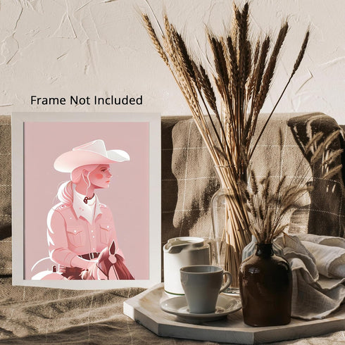 Posterizer 1 pcs-pastel pink cowgirl on a horse-Western Art-Abstract & Modern Art-Gift for Men Women Entrepreneur Teens-Living Room Bedroom Decor-...