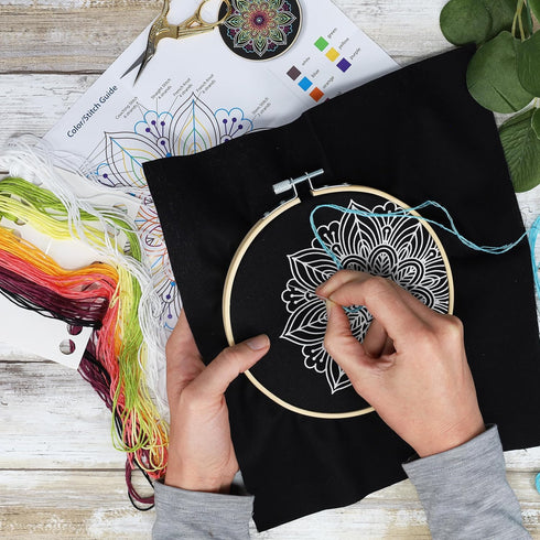 Leisure Arts Embroidery Kit 6" Neon Mandala- cross stitch kits for beginners - embroidery kit for beginners - embroidery kits for adults - embroid...