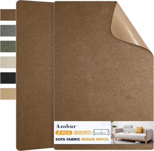 Azobur Couch Patch Repair Fabric,Microfiber Fabric, Self-Adhesive, for Sofa Repair and Upholstery, 2 Pieces, 9.5 x 11 inches (Brown)...