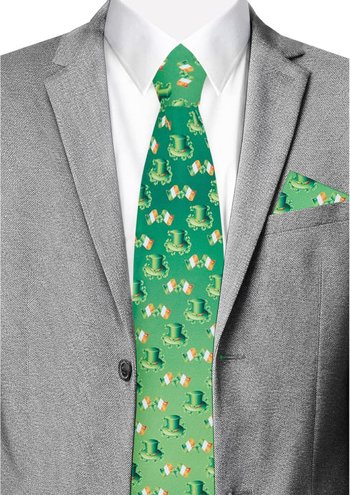 Jacob Alexander Men's Happy Saint Patrick's Day Leprechaun Hat Ireland Flag Diagonal Pattern Pocket Square - Green...