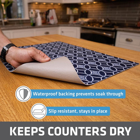 Drymate XL Dish Drying Mat, Oversized (19”x24”), Low-Profile, Super Absorbent, Quick Dry Fabric, Waterproof & Slip-Resistant, for Kitchen Counter,...