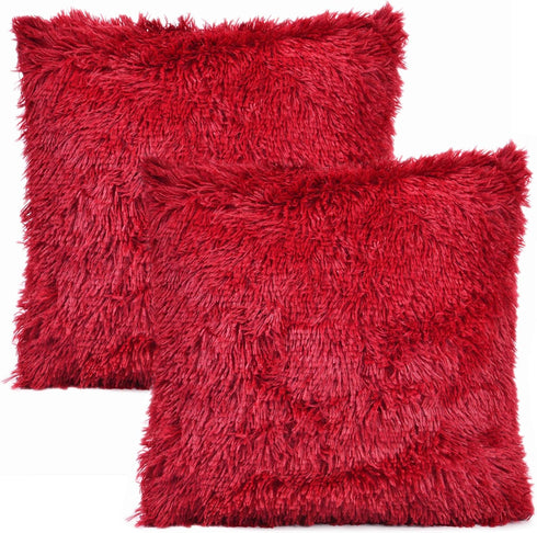 YOUR SMILE Pack of 2, Christmas Decorative New Luxury Series Merino Style Faux Fur Throw Pillow Case Cushion Cover 18" x 18"(Burgundy Red)...