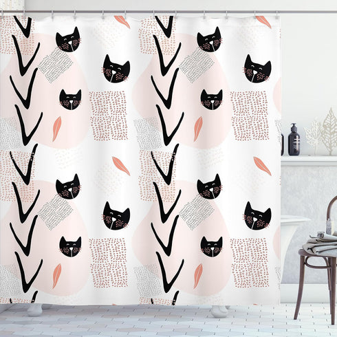 Ambesonne Modern Shower Curtain, Cat Faces Dotted Whiskers Kittens Animals Theme, Cloth Fabric Bathroom Decor Set with Hooks, 69" W x 70" L, Dark ...