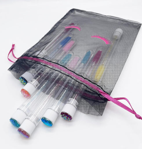 Jexila 100 Pack Eyelash Aftercare Bags Black Lash Bags for Clients Mesh Drawstring Makeup Cosmetic Sample Bags Eye Lash Print Beauty Gift Bag for ...