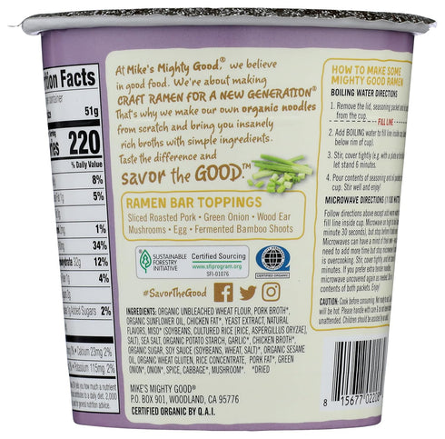 MIKES MIGHTY GOOD Organic Tonkotsu Ramen Cup, pork, 1.7 Oz...