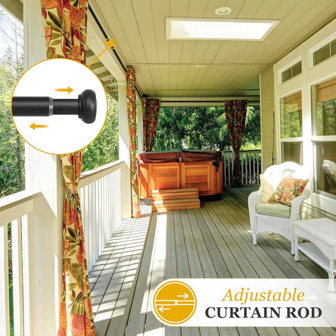 Kenney Weaver Cap End Indoor/Outdoor Black Curtain Rod, Adjustable 37-72 Inch Rod for Windows & Patio...