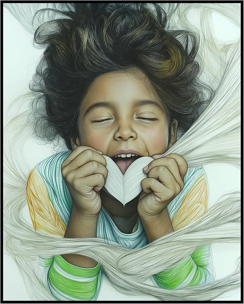 Posterizer 1 pcs-cute child holding a heart-Valentine's day inspired art-Romantic Art-Kids Room Art-Gift for Daughter, Son, Kids- unframed wall ar...