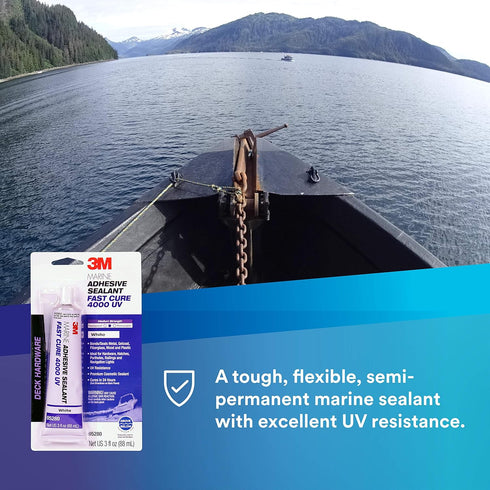 3M Marine Adhesive Sealant 4000 UV (05280), Medium Strength Flexible Waterproof Adhesive Sealant for Boats and RVs, UV Resistant, Cures in 24 Hour...