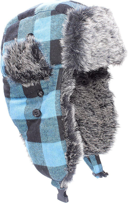 Unisex Winter Trapper Hat with Faux Fur Lining and Ear Flaps – Warm Bomber Hat for Men and Women, Plaid Design...