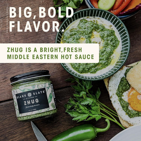 Blank Slate Kitchen Zhug (6 oz) | Spicy Middle Eastern Herby Green Hot Sauce (Yemeni Skhug) | Vegan & Gluten-free | Blend of Jalapenos, Cilantro, ...