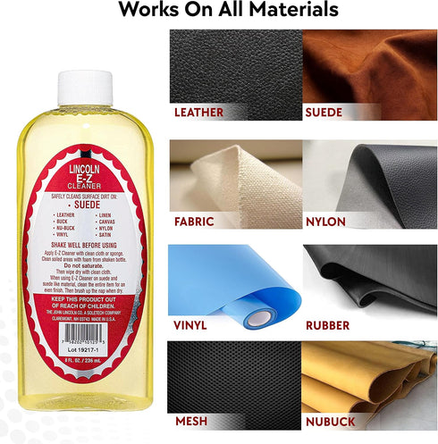 Lincoln E-Z Cleaner -The Original All-Purpose Cleaner for Leather, Suede, Fabric- Removes Dirt, Salt Stains 8oz Made in USA...