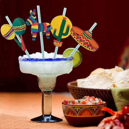 Fiesta Party Straws | Mexican Decorations | Final Fiesta Bachelorette Party Supplies | Set of 32, PRE-ASSEMBLED Paper Straws...