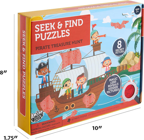 Seek & Find Puzzles - Pirate Treasure Hunt - Kid's Pirate Themed Play Oriented Puzzle - Uncover 8 Hidden Secret Pictures Using The Included Magic ...