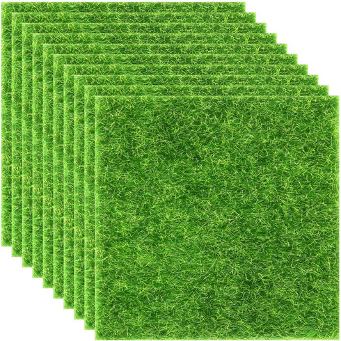 Elcoho 10 Pieces Fake Grass for Crafts Fairy Garden Grass 6 x 6 Inches Artificial Garden Grass for Miniature Ornament Garden Dollhouse DIY Decorat...