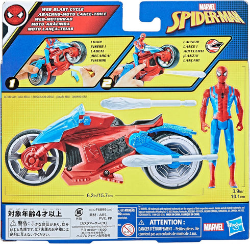Marvel Spider-Man Web Blast Cycle, 4-Inch Action Figure with Vehicle and 2 Web Projectiles, Kids Playset for Ages 4 and Up...