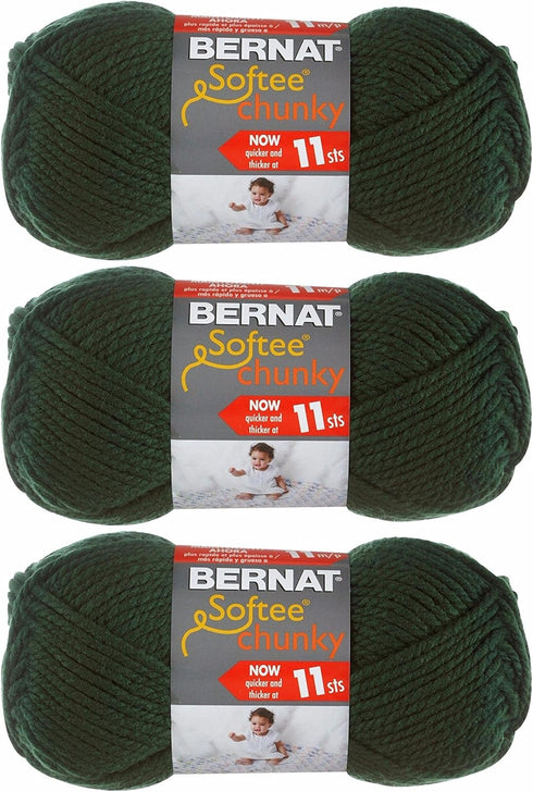 Bernat Softee Chunky Yarn Bundle Super Bulky #6, 3 Skeins Dark Green 28237...