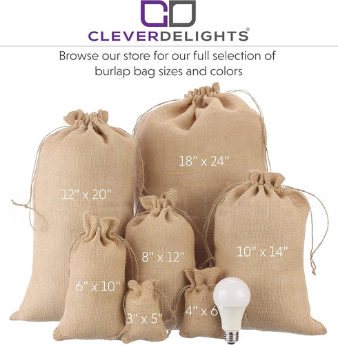 CleverDelights 8" x 12" Burlap Bags - 5 Pack - 8x12 Inch Jute Burlap Drawstring Sacks...