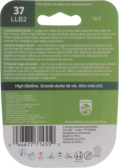 Philips 37 LongerLife Miniature Bulb, 2 Pack...