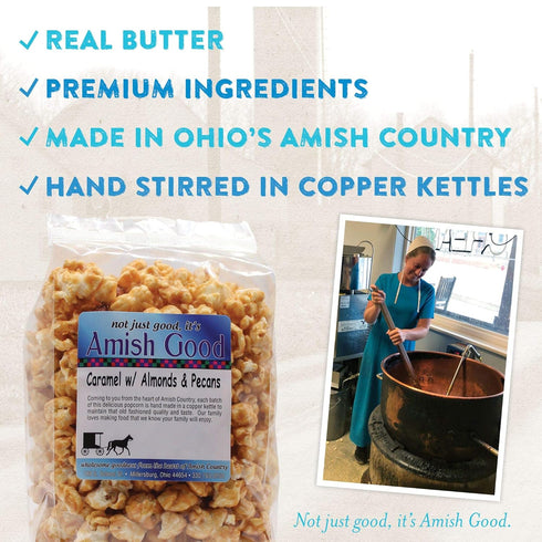 Amish Good Premium Caramel Popcorn with Almond and Pecans * Real Butter and Coconut Oil in 12 Ounce Bag...