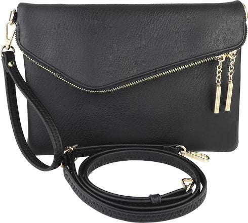 B BRENTANO Fold-Over Envelope Wristlet Clutch Crossbody Bag with Tassel Accents...
