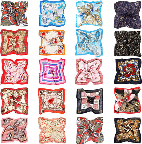 20 Pieces Women Satin Square Scarf Mixed Color Small Silk Neck Scarf for Women Girls Favors, Random Color...