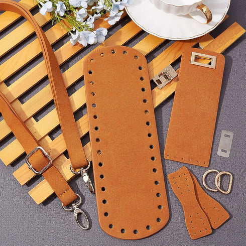 PandaHall DIY PU Leather Bag Knitting Set, Leather Bottom/26' Shoulder Strap/Bag Twist Lock/Flap Cover/Buckles for Crochet Handbag Tote, Camel (7 ...