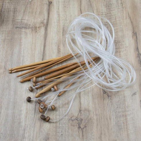 AUEAR, Set of 12 Size Bamboo Knitting Needles Tunisian Afghan Crochet Hook with Plastic Cable 3mm to 10mm Carpet Rug Weave Carbonized (Clear)...