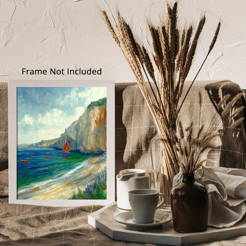Posterizer 1 pcs-coastal scene-sea and boats-retro painting style 2-Coastal & Nautical Art-Gift for Street Art, Mural Fans -Decor for Home & Offic...