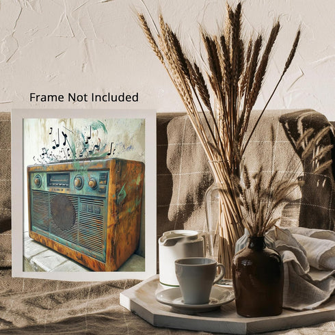 Posterizer-rustic modern art of classic boombox playing music -4-Musical Art Collection-Retro Art-Living Room Bedroom Decor- unframed wall art...